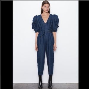 Zara Medium Voluminous Denim jumpsuit NWOT